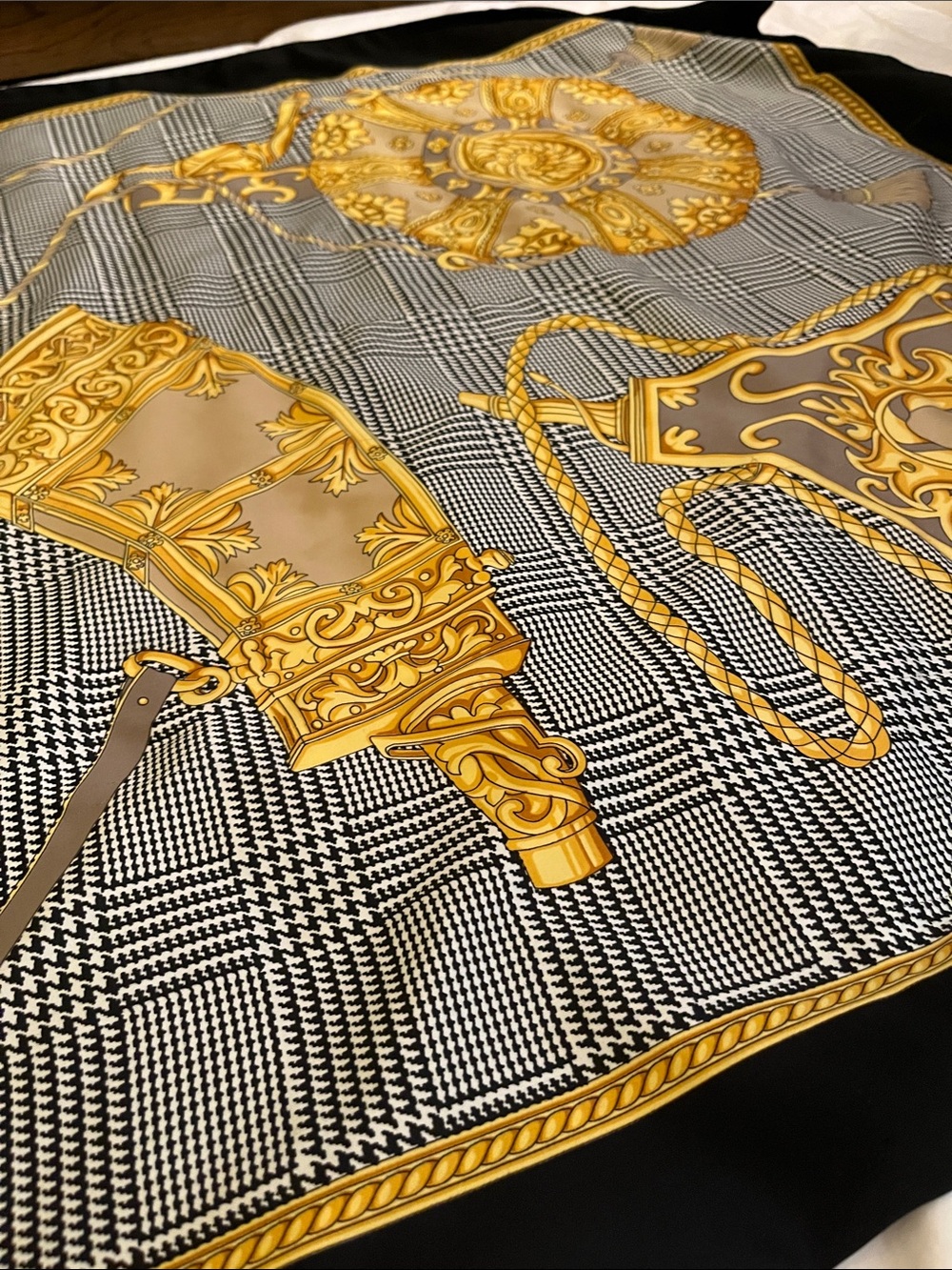 Elegant Black and Gold Patterned Women's Scarf